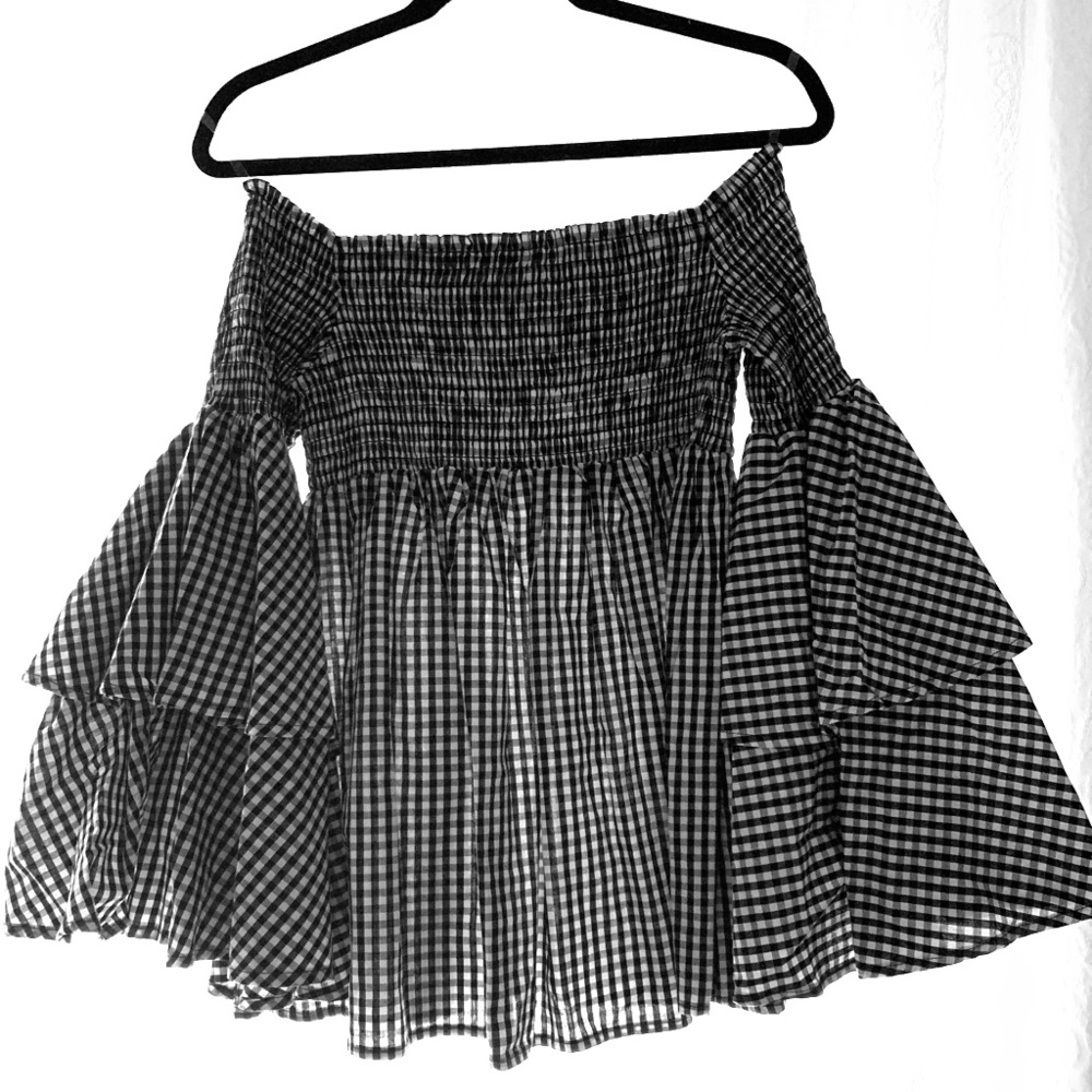 Black and white off the shoulder blouse